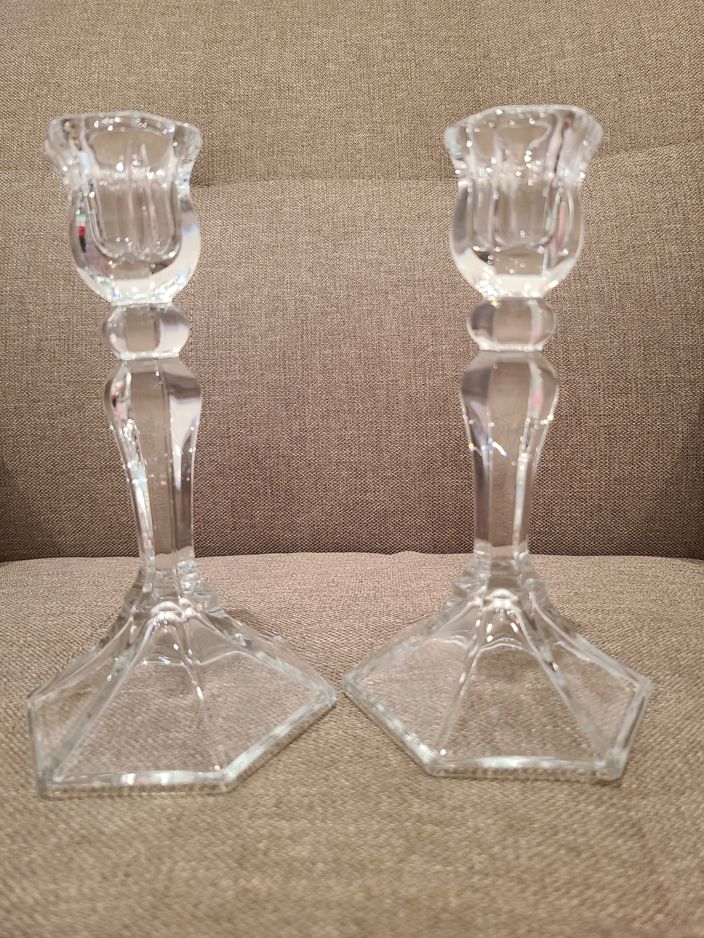 Large glass candle stick holders